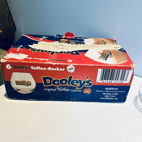 Vintage 6 DOOLEY'S TOFFEE Rockers Liqueur Glasses w/ Box Swirling Round Bottom - Picture 4 of 9